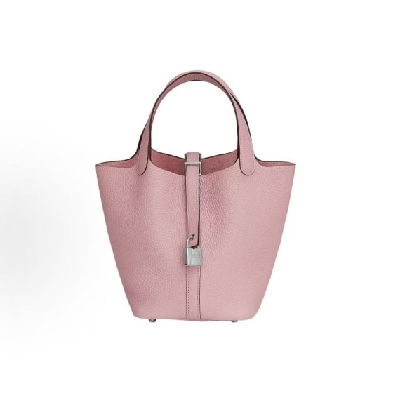 HERMES Picotin Lock 18 Silver Buckle Basket Bucket Bag Handbag 18 Women\'s 3Q RoseSakura Pink